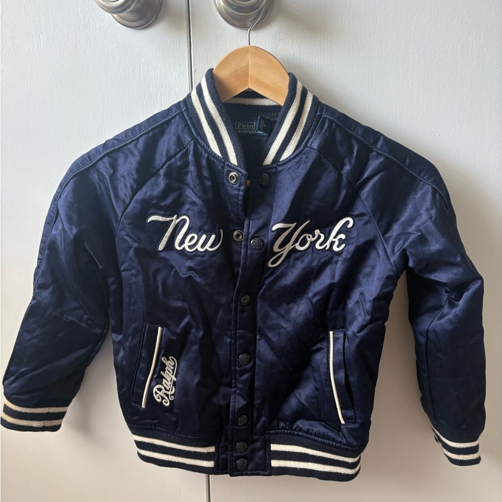 Ralph Lauren Kids Dark Blue Baseball  Jacket with White Accents